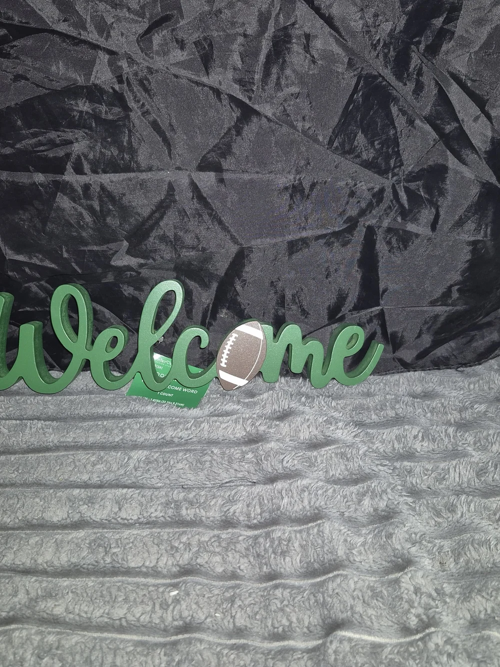 Welcome Script Sign in Green with Football Accent -